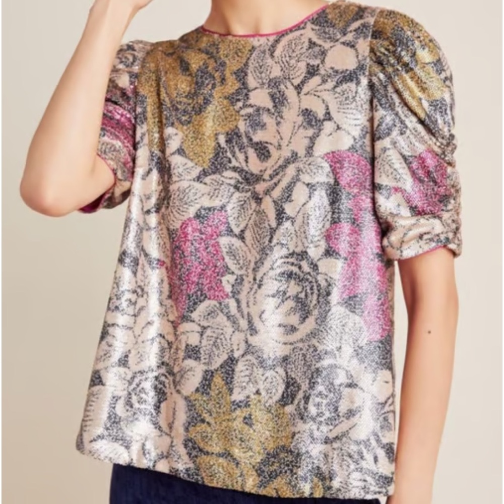 Anthropologie Marie Floral Sequined Blouse Size 4